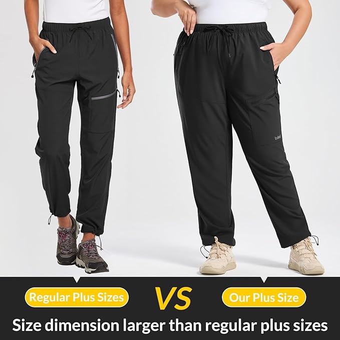 baleaf Plus Size Pants for Women Hiking Cargo Water Resistant UPF 50+ Cargo Joggers Zipper Pockets
