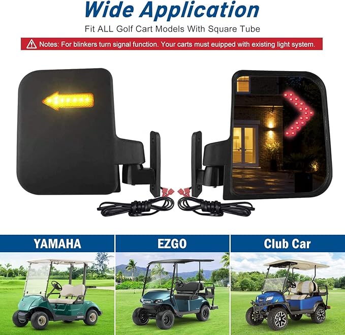 Golf Cart Side Mirrors with Turn Signal Light Golf Cart Rear View Mirrors for Club Car EZGO Yamaha Side Mirrors Golf Cart