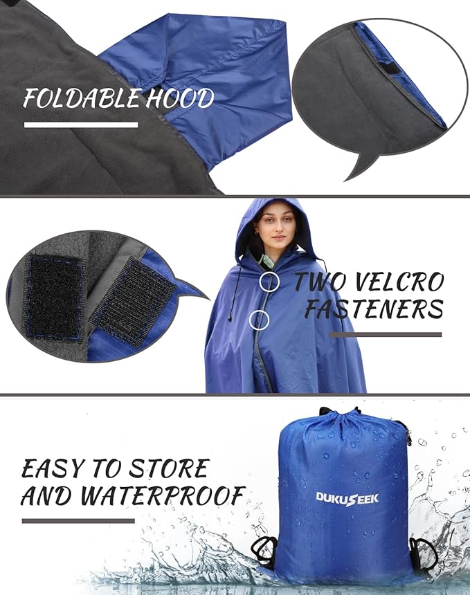 DUKUSEEK Outdoor Waterproof Stadium Blanket, XL Large (79x56) Hooded Stadium Blankets with Fleece,Portable,Warm Outside Blankets for Cold Weather, Camping, Sports, Beach, Football, Festivals…