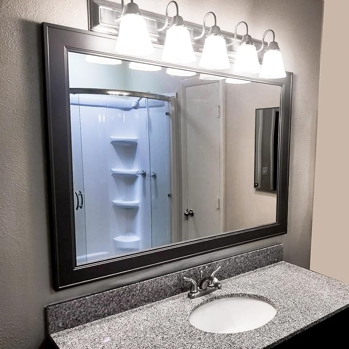 Frame My Mirror Grey Framed Mirror, 36" x 54" Mirror for Bathroom, Wood Frame, True Reflections Glass, Dark Grey Finish, Porter Design, Hangs Horizontally or Vertically, Made in USA