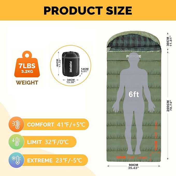 Flannel Sleeping Bag Cotton 0 Degree Cold Weather for Adults XXL Sleeping Bag 4 Season Big and Tall with Compression Sack