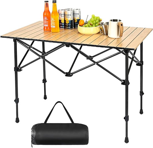 Camping Table Folding Camp Table Roll Up Surface Lightweight, Collapsible Height Adjustable Suitable for Picnic Adults with Carry Bag for Indoor Outdoor BBQ Picnic Gathering Patio