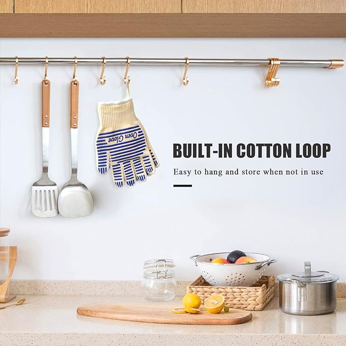 Oven Gloves, Heat Resistant 540 Degrees Grilling Gloves, Hot Surface Handler Non-Slip Silicone Oven Mitts with Fingers, BBQ Gloves for Cooking/Kitchen/Baking, Pack of 2