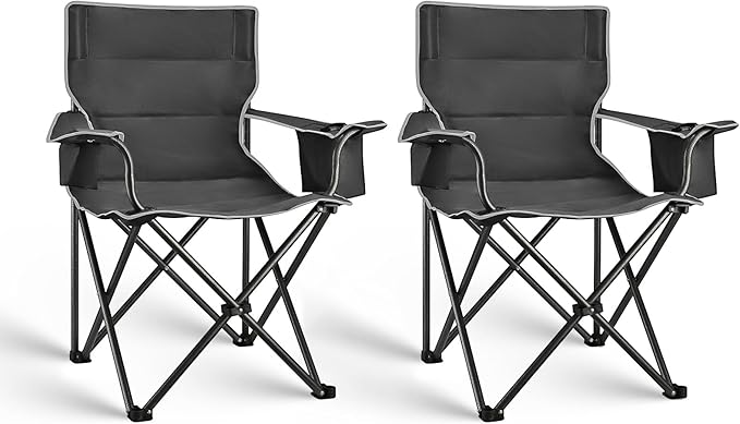 2 Pack Camping Chair Folding Heavy Duty with Cup Holder & Cooler Bag, Oversized Portable Lawn Chair for Adults, Tall and Lightweight, 300 lbs Capacity, for Beach, Fishing, Sports, Travel