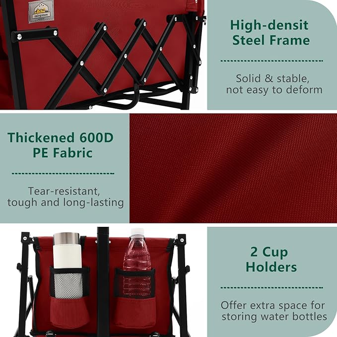 Folding Wagon Cart with Wheels and Tailgate, 330 lbs 120 l Capacity, Adjustable Handle, Portable Collapsible Utility Wagon Cart for Groceries, Outdoor Camping, Shopping, Garden (Red)