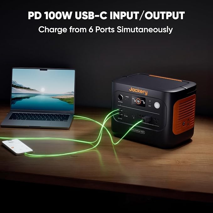 Jackery Solar Generator 1000 v2 with 100W Solar Panel,1070Wh Portable Power Station LiFePO4 Battery,1500W AC/100W USB-C Output,1Hr Fast Charge for Outdoor,Off-Grid Living,RV,Emergency