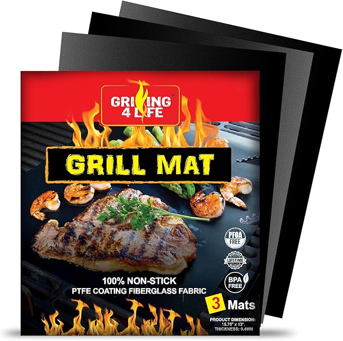 BBQ Grill Mat - 2025 Set of 3 Heavy Duty Heat Resistant 600 Degree 100% Non-Stick Best Grill Mats (15.75 x 13 inches)