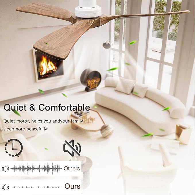 52" Ceiling Fans with Light with Remote Control Ceiling Fans with 3 Wood Blades, Solid Wood Ceiling Fan Indoor Outdoor for Dining Room, Living Room, Office, Farmhouse etc.…