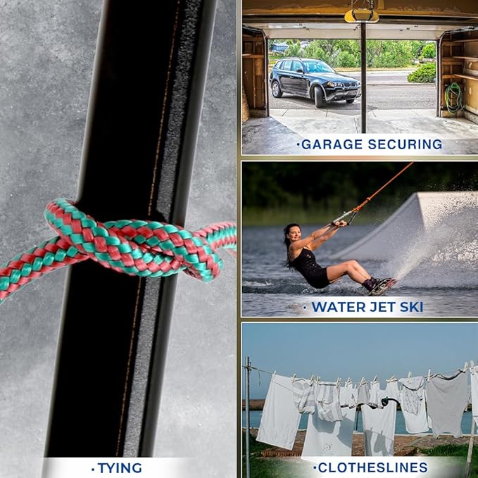 1/4" x 65' (6 mm x 20 m) 16 Strand Strong Heavy-Duty Tactical Paracord, Clothes Line Camping Utility - All-Purpose Lightweight Diamond Braid Rope for Tie, Pull, Swing, Knot