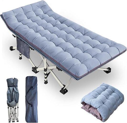 79" L x 32" W x 18" H Oversize Camping Cot with Comfortable Mattress XXL Sleeping Cots for Adults Camping Bed Folding Cot Heavy Duty with Carry Bag for Home Travel Outdoor Indoor