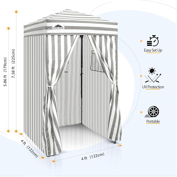 EAGLE PEAK Flex Ultra Compact 4x4 Pop-up Canopy, Sun Shelter, Changing Room, Portable Privacy Canopy Cabana for Pool, Fashion Photoshoots, or Camping, Gray/White