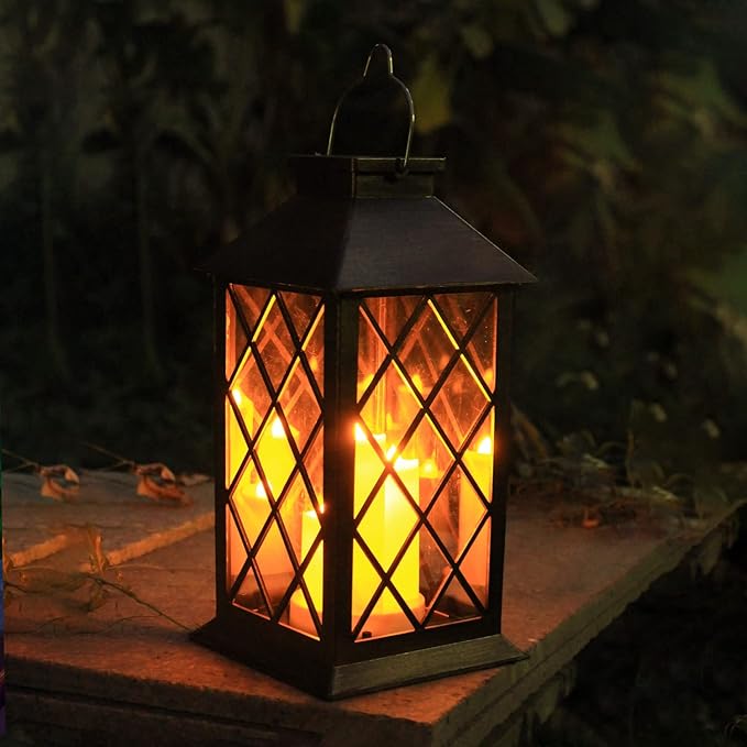 Solar Lantern Outdoor,Garden Hanging Lantern- PVC Waterproof 3 LED Flickering Flameless Candle Decorative Lights for Table,Outdoor,Party(1 Pack)
