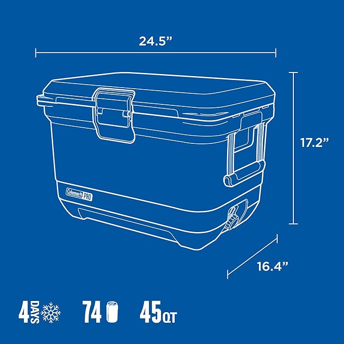 Coleman Pro Heavy-Duty, Neptune, 45qt Ultra-Light Premium Hard Cooler, Extra-Thick Insulation Keeps Ice up to 4 Days, 74-Can Capacity