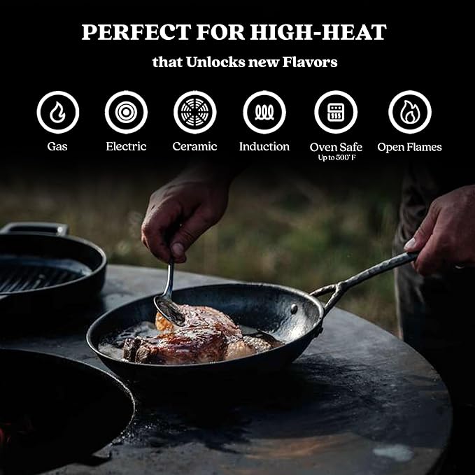 Alva Artist 11" Blue Carbon Steel Frying Pan – Pro-Grade Searing, Pre-Seasoned & Naturally Non-Stick, PFAS-Free – Heats 3× Faster Than Cast Iron – Oven, Grill & Induction Safe, Lightweight Design