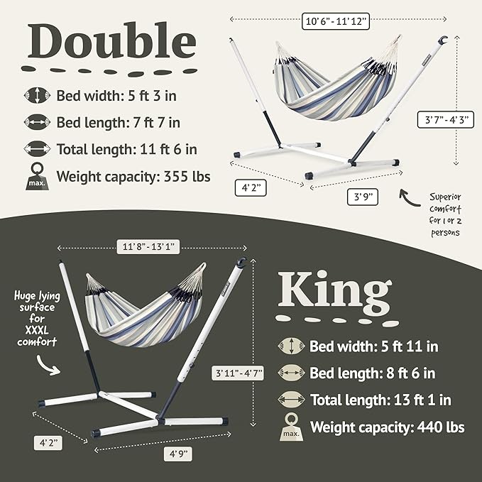 La Siesta® Large Double Brisa Classic Hammock & Tree Mount, Trees Beams Posts Suspension Kit, Indoor Outdoor Hammock Swing, Weather Resistant, Sea Salt