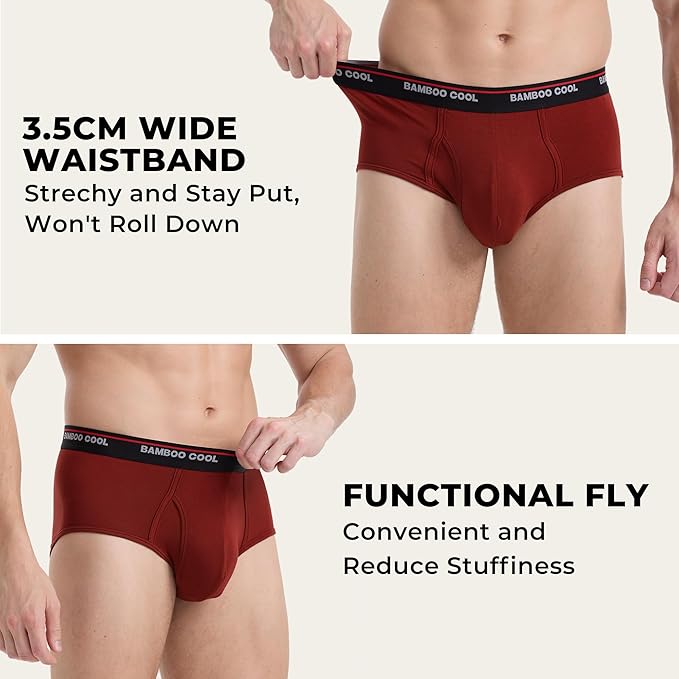 BAMBOO COOL Mens Breathable Soft Underwear Open-fly Classic Briefs, Tag-free