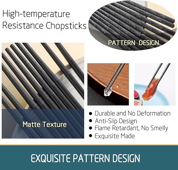 100 Pairs Fiberglass Sushi 24cm/9.4 Inch Chopsticks, Dishwasher Safe, Japanese Style Non-Slip, for Restaurant & Party, Black Ivy.