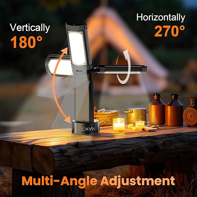 CAVN Rechargeable 10000mAh Camping Lights with Stand 6.5 ft Max Height, Portable Cordless LED Work Light 2200 Lumens 6500/4500/3500K Dimmable Camping Essentials Gear with Detachable Tripod, Black