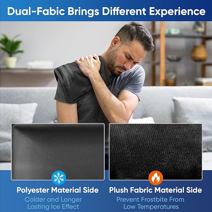 APEXUP Gel Ice Packs for Injuries Reusable, Flexible Double Sided Cold Packs for Injuries, Ice Pack for Knee, Shoulder, Back, Hip, Leg, Arm (Black, L, 1PK)