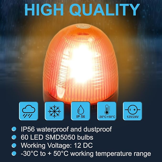 HQRP Flexible Pipe Mount/Low Profile Amber Beacon Emergency Hazard Warning Safety LED Strobe Lights for Golf Cart, Truck, Tractor, Forklift, ATV, UTV, Snow Plow, Excavator, etc.