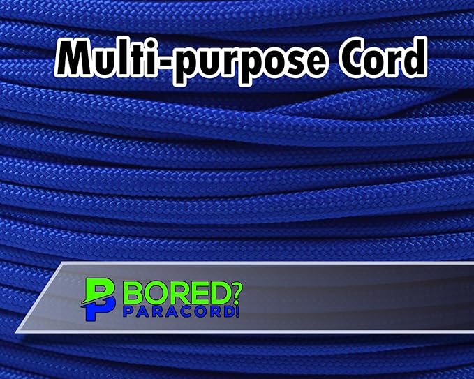 BORED? PARACORD! 550 lb Paracord - Ideal for Crafting, Camping, DIY Projects, Active & Military Outdoors - Strong Survival Rope - Tactical Parachute Cord Type III - Royal Blue 50 Feet
