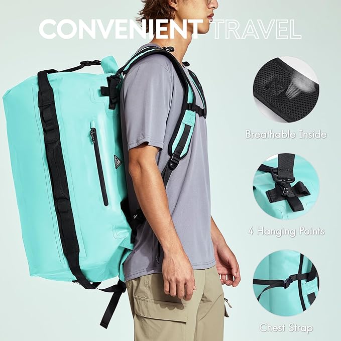 Haimont Large Waterproof Duffel Backpack Roll-Top Heavy Duty Dry Duffle Bag for Boating, Travel, Motorcycle, Kayaking, Camping, 60L