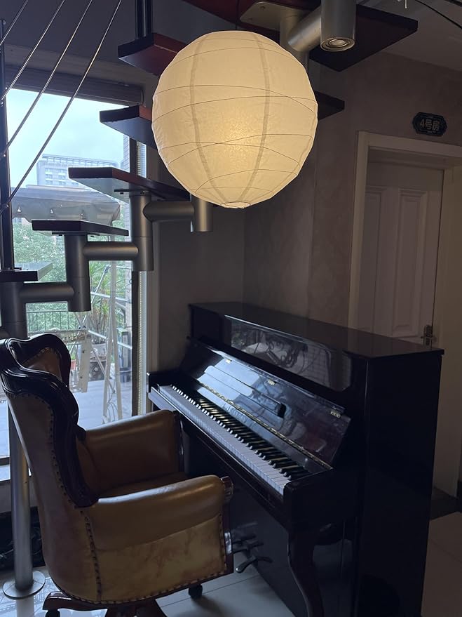 (19.69'') Spheroidal Large Round Paper Lantern Lamp，White Irregular Hanging Lanterns Shades，Japanese Lantern Vintage Rice Paper Pendant Lamp Shades