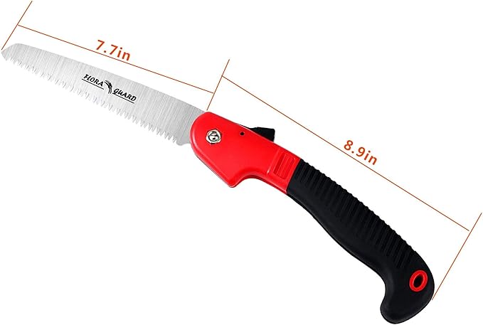 FLORA GUARD 7.7-Inch Folding Hand Saw, Pruning Saw with Trible-Cut Razor Teeth for Wood Cutting, Tree Trimming, Professional Camping Gardening Tools