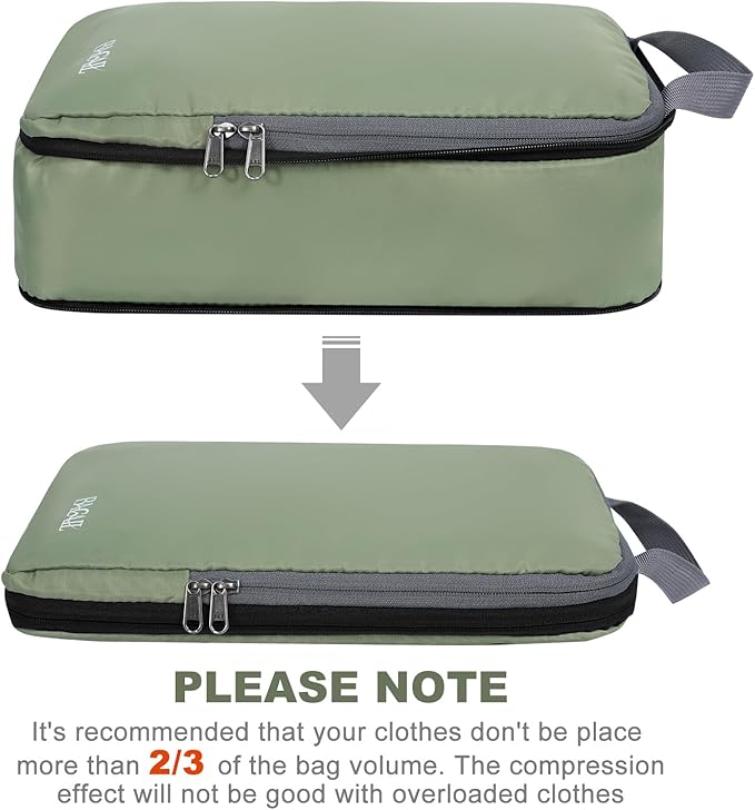 BAGAIL 4 Set/6 Set/8 Set Compression Packing Cubes Travel Accessories Expandable Packing Organizers (Cloth Pattern, 4-Matcha Green)