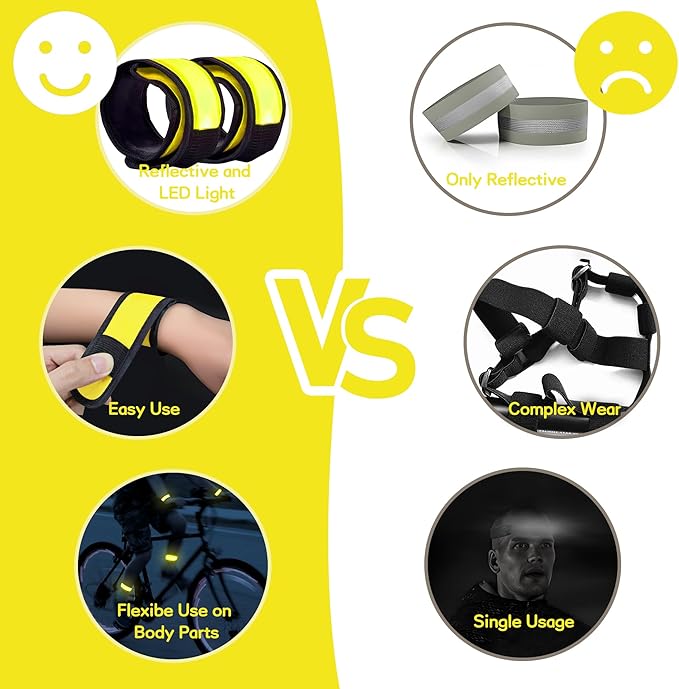 6 PCS LED Reflective Gear, LED Wristbands, LED Light Up Wristbands for Walking, Running, Jogging, Concerts, Sports, Camping, Sporting Events, Party, Rave Accessories