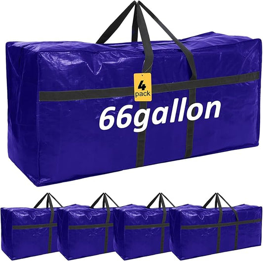 4 Pcs 66 Gallon Large Moving Bags with Zipper and Handles Foldable Storage Duffle Bags Heavy Duty Extra Large Totes for College Dorm Travel Clothes Blankets Bedding Moving (Navy Blue)