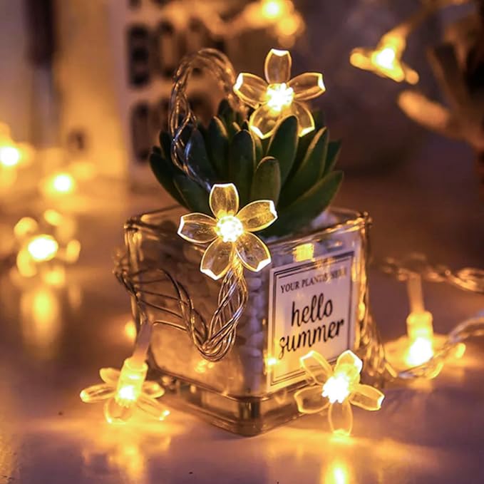 Decorative Flower String Lights Plug in for Bedroom, Connectable 33ft 100 LED Soft Cherry Blossom Fairy Light for Patio Room Dorm Wedding Party Christmas Tree Hanging Decorations, Warm White