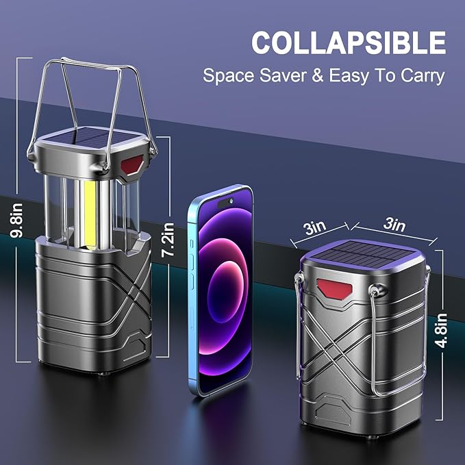 LETMY 4 Pack Camping Lantern, Rechargeable LED Lanterns, Solar Lantern Battery Powered Hurricane Lantern Flashlights with 3 Powered Ways & USB Cable for Emergency, Power Outage, Hurricane Supplies