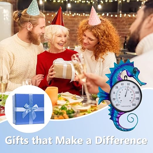 14" Seahorse Shape Outdoor Thermometer, Indoor Wall-Mounted Thermometer No Need Battery, Easy to Read for Patio Garden Living Room Decor