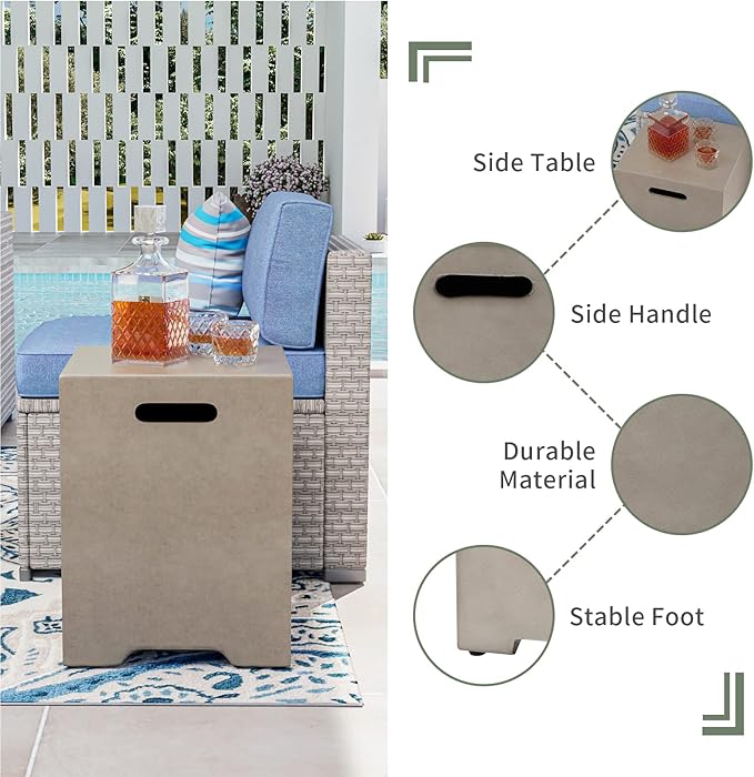 COSIEST 2-Piece Outdoor Propane Firepit Table Set w Tank Table, CSA Certified, 42 inch Gray Fire Table (50,000 BTU) w 16 inches Tank Cover Side Table 20lb for Garden,Pool,Backyard