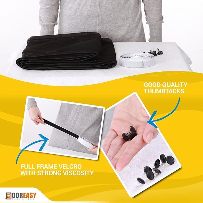 DOOREASY Magnetic Screen Full Frame Loop Sewn Full Sizes Instant Screen Door, Add-On Magnets and Weight Bars Net Screen Door(Fits Doors Up to 30"x82")