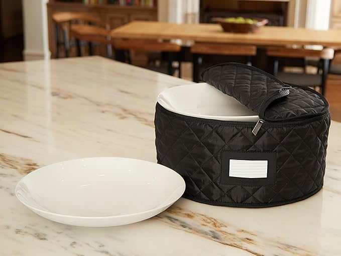 Covermates Keepsakes - Dish Storage - Padded Protection - ID Window - Stain Resistant - Machine Washable - China Storage, Black