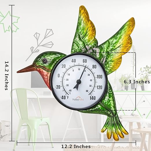 Indoor Outdoor Thermometer, Hummingbird Wall-Mounted Thermometer Waterproof for Patio Garden Yard & Living Room, No Battery Needed