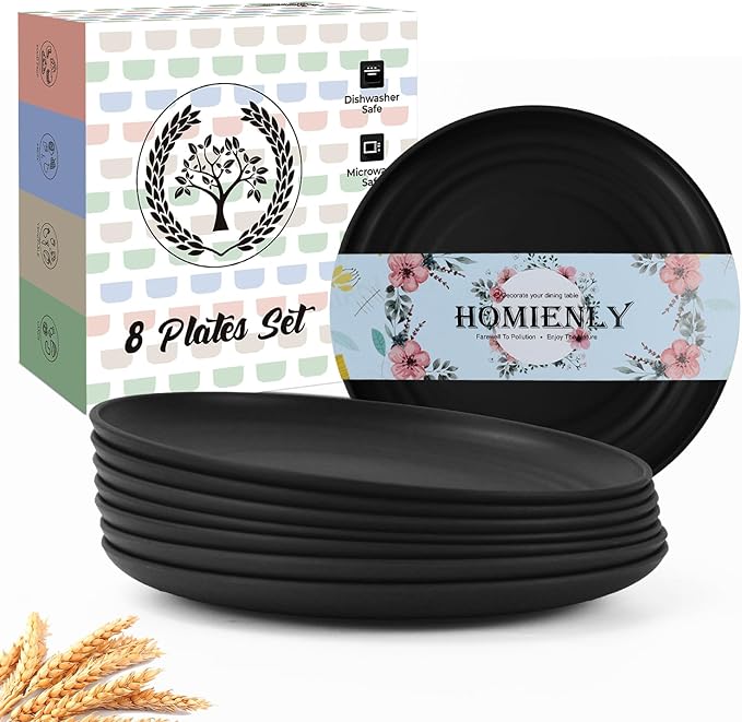 Homienly 5.7 Inch Small Plates, Wheat Straw Mini Plate,Set of 8, Unbreakable Dessert Dishes Plates,Plate Set Ideal for Dessert, Appetizers, Small Serving, Side Dish, Black