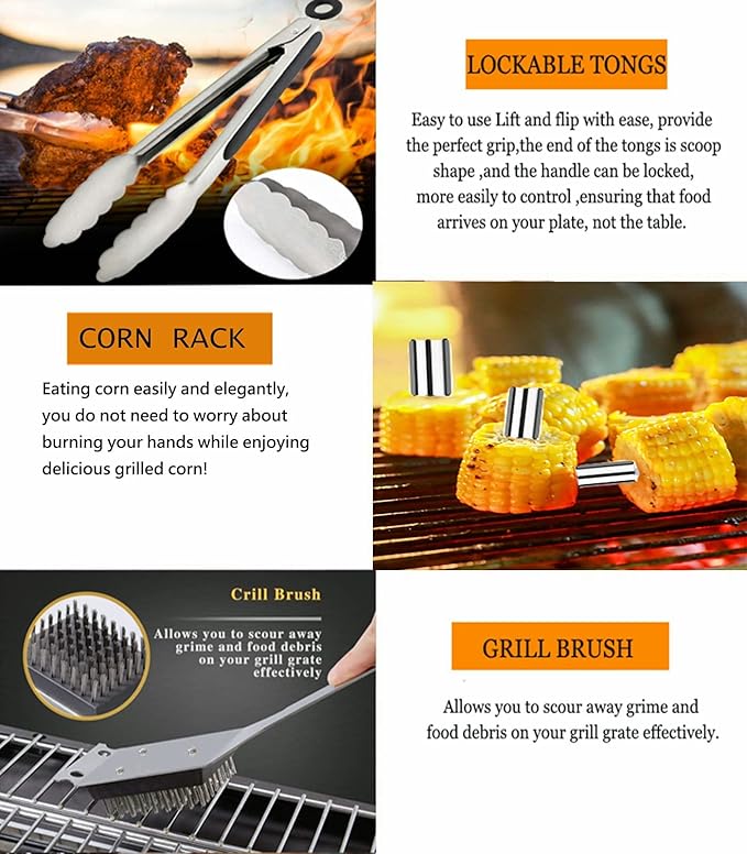 MUJUZE Grilling Accessories,20pcs BBQ Accessories Set,Grilling Gifts for Men Dad Fathers Day,Stainless Steel BBQ Tools for Men with Apron,Grill Tools Set for Outdoor,Camping,Backyard