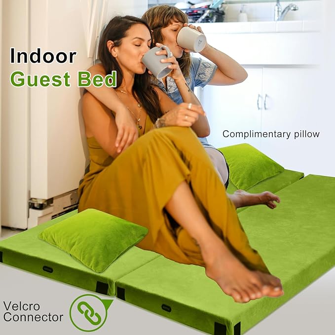 Memory Foam Camping Mattress pad, Comfortable Thick Floor Sleeping Mat for Adults with Waterproof and Non-Slip Bottom, Portable Roll Up Mattress for Sleepover Guest,Cot Mad for Car Camping