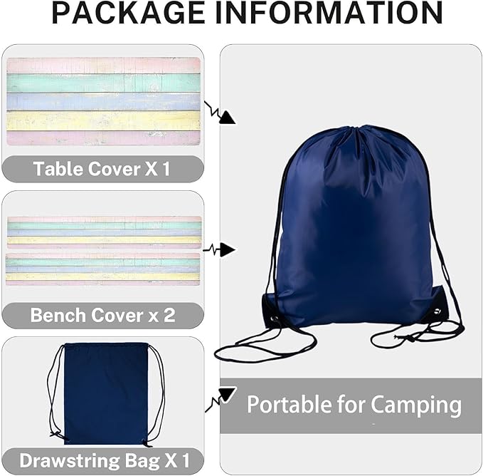 CAPSCEOLL Fitted Picnic Table Cover with Bench Covers with Elastic 8Ft Waterproof Camping Picnic Table Cover Cloths for Outdoors Camping Tablecloth with Drawstring Bag, 96X30in, Colorful Wood