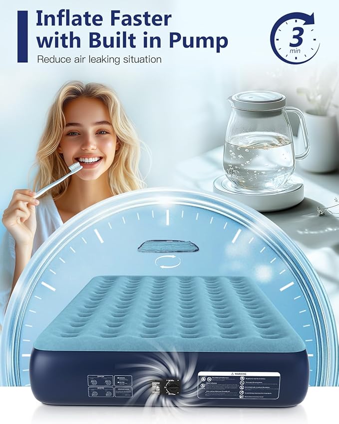 Queen Air Mattress with Built in Pump 13" Blow Up Mattress Raised Air Bed, 3 Mins Quick Self Inflatable with Storage Bag for Guest and Home