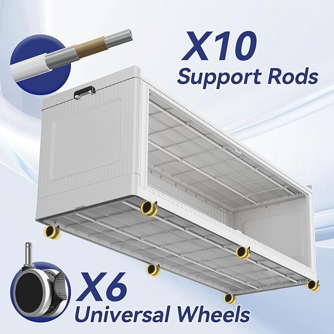 320GAL Extra Large Stackable Storage Bins with Lid, 1280QT Plastic Closet Organizer and Storage Cabinet with Wheels and Doors, Folding Storage Box Container for Home Organization, 4Pack White