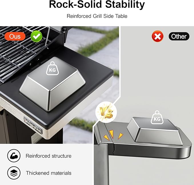 Brand-Man 4 Burner Propane Grill with Infrared Sear Side Burner 8500 BTU, Cabinet Style Gas BBQ Grill with Side Table for Barbecue Grilling & Backyard Cooking