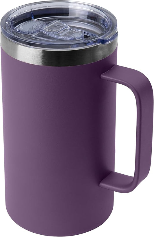 DOMICARE 24oz Mug with Handle and Lid, Stainless Steel Coffee Mug, Reusable Insulated Cup, Travel Mug with Handle, Double Wall Vacuum Coffee Tumbler for Men and Women, Dark Purple, Pack 1