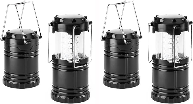 LED Battery Powered Lanterns, Portable, Waterproof, Collapsible Lights for Camping, Emergency, Hurricane, Storms, and Power Outages, Pack of 4