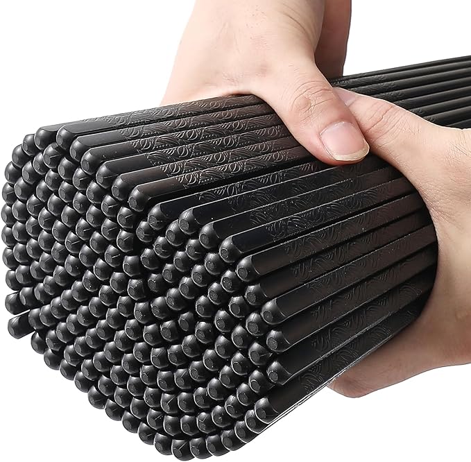 200 Pairs Reusable Fiberglass Chopsticks Dishwasher Safe 9.4 Inches/24cm Non-Slip Japanese Style Sushi Chop Sticks for Restaurant&party, Black
