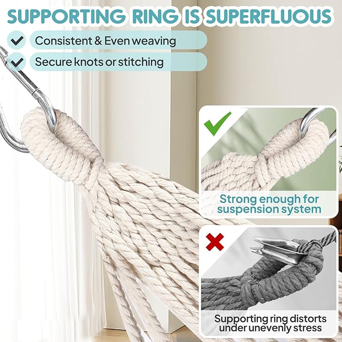 Anyoo Garden Cotton Hammock Comfortable Fabric Hammock with Spreader Bar Sturdy Hammocks Up to 450lbs Portable Lightweight Hammocks with Travel Bag for Camping Outdoor/Indoor Patio Backyard