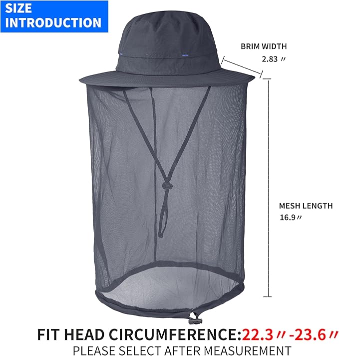 Fishing Hat Sun Protection Hat Mosquito Head Net for Outdoors Bucket Hat with Hidden Net Mesh